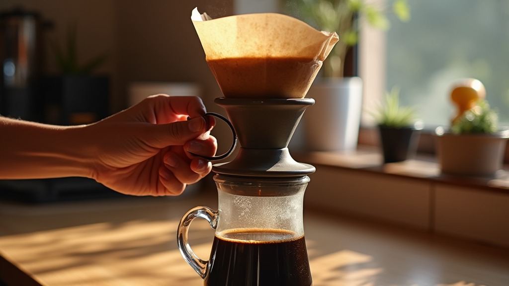 AeroPress wird von Hand in eine Tasse gepresst