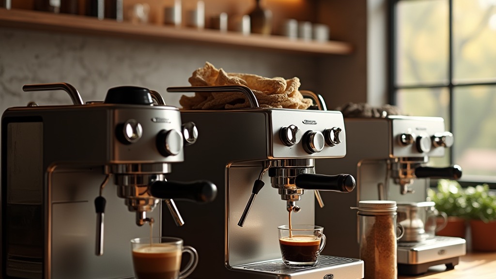 Verschiedene Kaffeemaschinentypen im Vergleich auf einer Küchenarbeitsplatte
