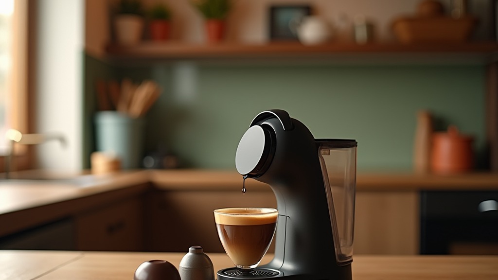 Kapselmaschine mit einigen Kaffeekapseln auf der Küchenarbeitsplatte