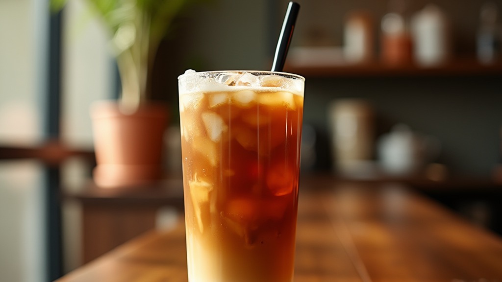 Vietnamesischer Eiskaffee mit Kondensmilch-Schwirl im Glas