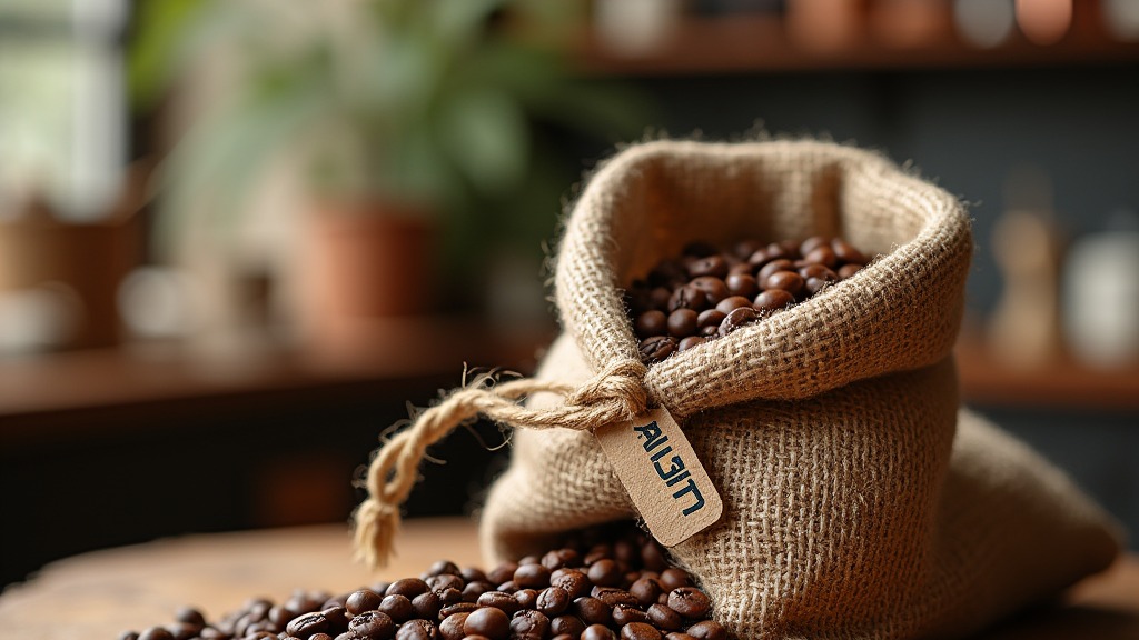 Jutesack mit Kaffeebohnen und handschriftlichem Herkunftsetikett