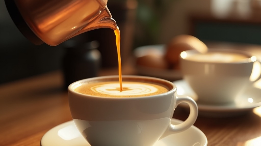Doppelter Espresso läuft in eine breitere Tasse