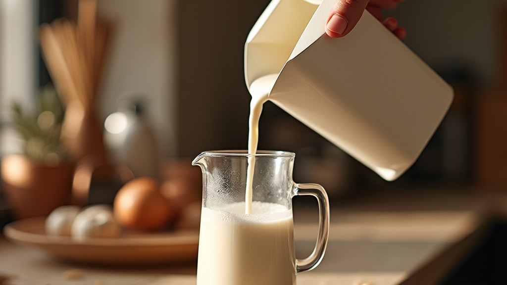 Hafermilch wird in ein Milchkännchen zum Aufschäumen gegossen